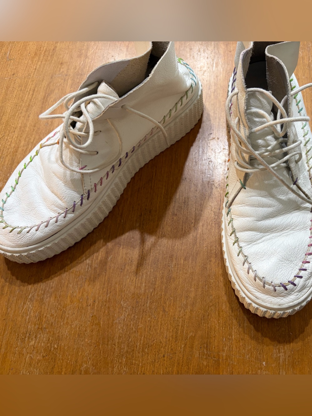 Charlotte Stone Darcy platform sneaker creeper white leather moccasin size 11 🤍🌈